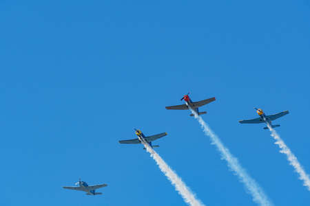 Los Angeles, FEB 23: Old Fighter aircraft flying over for the opening ceremony on FEB 23, 2019 at Los Angeles, Californiaのeditorial素材