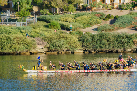 Las Vegas, OCT 13: Rowing the dragon boat in the famous Rose Regatta Dragon Boat Festival on OCT 13, 2018 at Las Vegas, Nevadaのeditorial素材