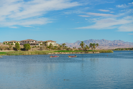 Las Vegas, OCT 13: Rowing the dragon boat in the famous Rose Regatta Dragon Boat Festival on OCT 13, 2018 at Las Vegas, Nevadaのeditorial素材