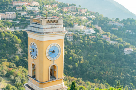Aerial view of the historical Church of Our Lady of the Assumption of Eze near Nice, at Franceの写真素材
