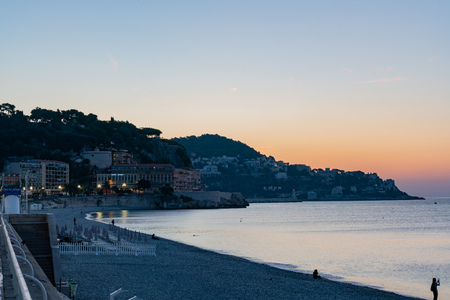 Beautiful morning scenic around Angel's Bay at Nice, Franceのeditorial素材