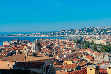 Aerial view of the Nice downtown cityscape from Castle Hill at Franceのeditorial素材