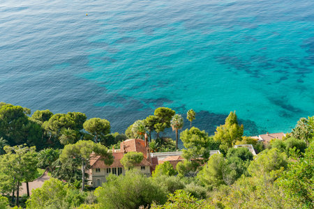Aerial rural view along the Eze area with beautiful ocean and landscape near Nice, at France