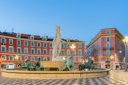 Beautiful building, staute around Place Massena at Nice, Franceのeditorial素材