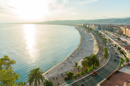 Aerial sunset view of the famous Angel's Bay, Nice at Franceのeditorial素材