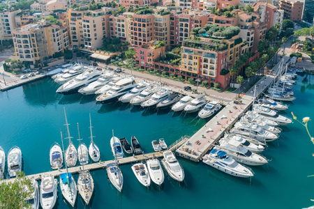Aerial view of the Fontvieille Harbour and residence at Monacoのeditorial素材