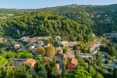 Aerial morning view of the famous Eze area near Nice, at Franceのeditorial素材