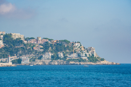 Beautiful morning scenic around Angel's Bay at Nice, Franceの写真素材