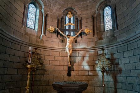 Monaco, OCT 21: Jesus statue and cross of the historical Saint Nicholas Cathedral on OCT 21, 2018 at Moncoのeditorial素材