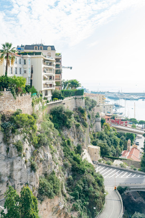 Monaco, OCT 21: Aerial view of the Monaco cityscape with tunnel and road on OCT 21, 2018 at Moncoのeditorial素材