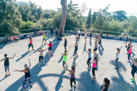 Nice, OCT 20: Many women doing exercise in the Castle Hill on OCT 20, 2018 at Nice, Franceのeditorial素材