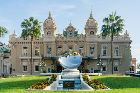 Monaco, OCT 21: The famous Casino Monte-Carlo with Anish Kapoor mirror sculpture on OCT 21, 2018 at Moncoのeditorial素材