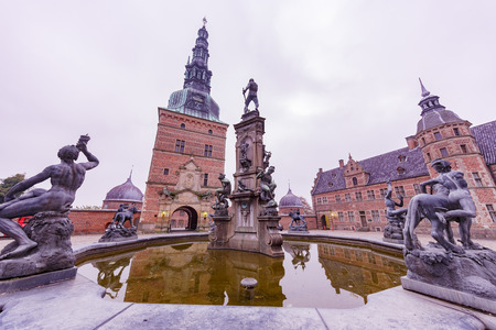 Twilight exterior view of the famous Frederiksborg Castle at Municipality, Denmarkのeditorial素材