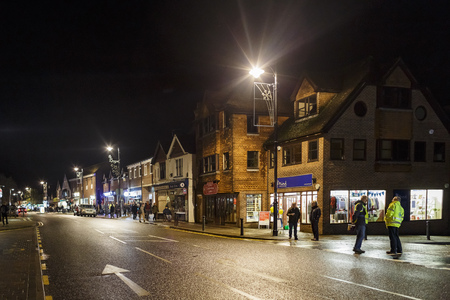 Cranleigh, NOV 7: Night street view of town center on NOV 7, 2015 at Cranleigh, United Kingdomのeditorial素材