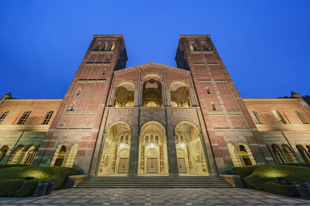 Los Angeles, APR 4: Night exterior view of the Royce Hall on APR 4, 2019 at Los Angeles, Californiaのeditorial素材