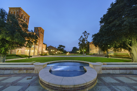Los Angeles, APR 4: Night exterior view of the Royce Hall on APR 4, 2019 at Los Angeles, Californiaのeditorial素材
