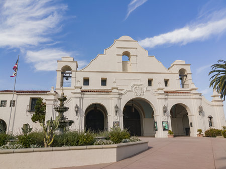 Los Angeles, MAR 26: Exterior view of the San Gabriel Mission Playhouse on MAR 26, 2019 at Los Angeles, Californiaのeditorial素材