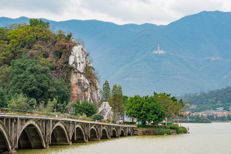 Zhaoqing, DEC 30: East entrance to the nature landscape, bridge around Seven-star Crags Scenic Area on DEC 30, 2019 at Zhaoqing, Chinaのeditorial素材