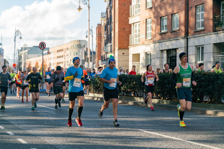 Dublin, OCT 28: Many people running in the 2018 KBC Dublin Marathon on OCT 28, 2018 at Dublin, Irelandのeditorial素材