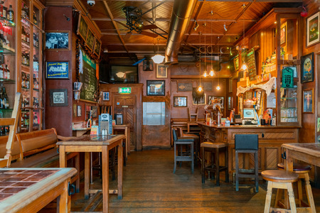 Dublin, OCT 28: Interior view of a warm coffee shop on OCT 28, 2018 at Dublin, Irelandのeditorial素材