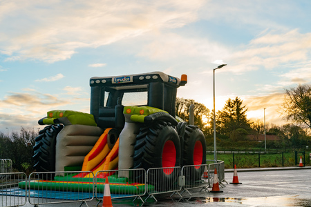 Dublin, OCT 27: Morning view of a huge construction car shape Inflatable toy on OCT 27, 2018 at Dublin, Irelandのeditorial素材