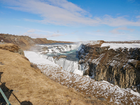 Sunny view of the famous Gullfoss waterfall at Icelandの写真素材