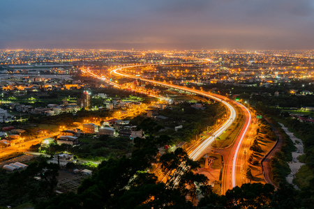 Night aerial view of the Yilan cityscape at Taiwanのeditorial素材