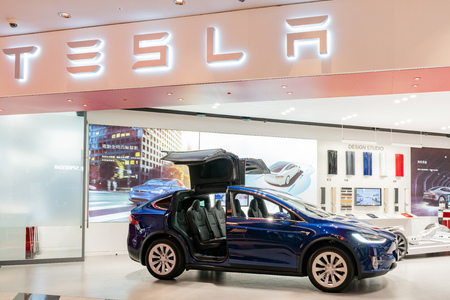 Taipei, DEC 17: Interior view of a Tesla selling center displaying Model X on DEC 17, 2018 at Taipei, Taiwanのeditorial素材