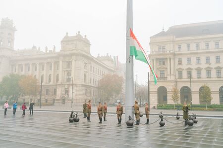 Budapest, NOV 10: Soldier was doing the raise the flag ceremony on NOV 10, 2018 at Budapest, Hungaryのeditorial素材