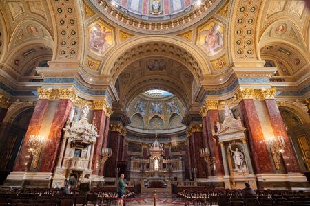 Budapest, NOV 9: Interior view of the St. Stephen's Basilica church on NOV 9, 2018 at Budapest, Hungaryのeditorial素材