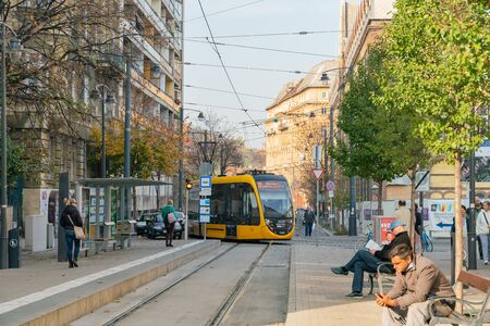 Budapest, NOV 10: Morning view of a metro train in downtown on NOV 10, 2018 at Budapest, Hungaryのeditorial素材