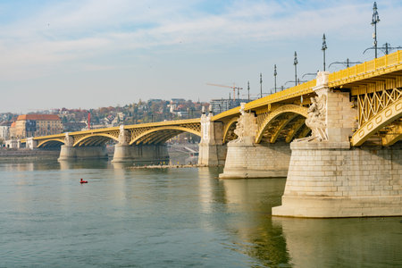 Morning view of Margaret Bridge and River Danube at Budapest, Hungaryのeditorial素材