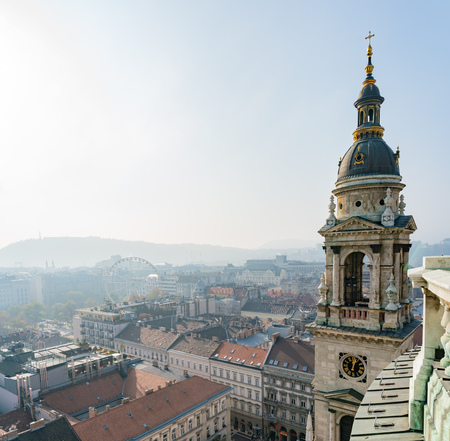Tower of the St. Stephen's Basilica and aerial cityscape of Budapest, Hungaryのeditorial素材