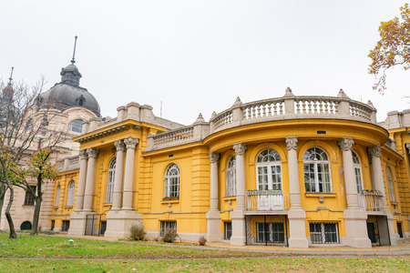 Exterior view of the SzÃ©chenyi thermal bath at Budapest, Hungaryのeditorial素材