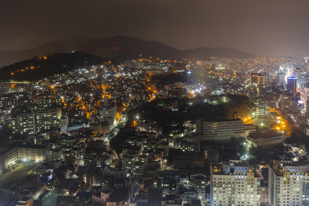 Night aerial view of the Busan cityscape from Busan Tower at Busan, South Koreaのeditorial素材