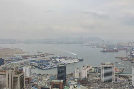 Busan, APR 2: Aerial view of the Busan cityscape from Busan Tower on APR 2, 2014 at Busan, South Koreaのeditorial素材