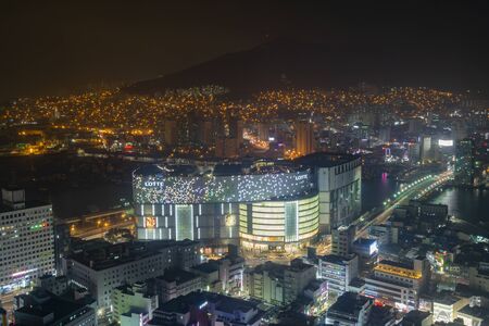Busan, APR 2: Night aerial view of the Busan cityscape from Busan Tower on APR 2, 2014 at Busan, South Koreaのeditorial素材