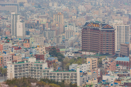 Busan, APR 2: Aerial view of the Busan cityscape from Busan Tower on APR 2, 2014 at Busan, South...