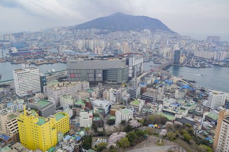 Busan, APR 2: Aerial view of the Busan cityscape from Busan Tower on APR 2, 2014 at Busan, South Koreaのeditorial素材