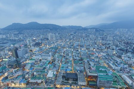 Busan, APR 2: Night aerial view of the Busan cityscape from Busan Tower on APR 2, 2014 at Busan, South Koreaのeditorial素材