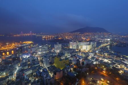 Busan, APR 2: Night aerial view of the Busan cityscape from Busan Tower on APR 2, 2014 at Busan, South Koreaのeditorial素材