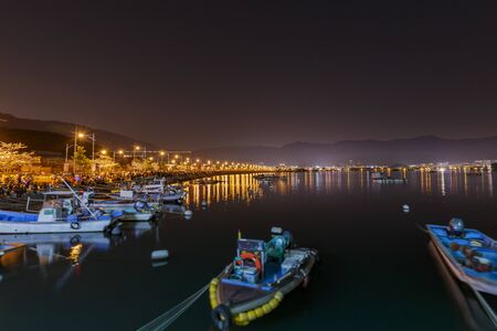 Busan, APR 2: Night view of a harbour at Jinhae on APR 2, 2014 at Busan, South Koreaのeditorial素材