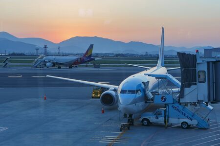 Busan, APR 5: Korean Air's airplane parked on APR 5, 2014 at Busan, South Koreaのeditorial素材