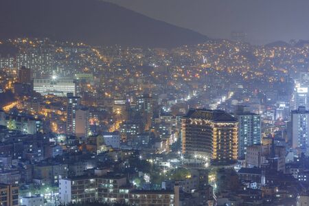 Busan, APR 2: Night aerial view of the Busan cityscape from Busan Tower on APR 2, 2014 at Busan, South Koreaのeditorial素材