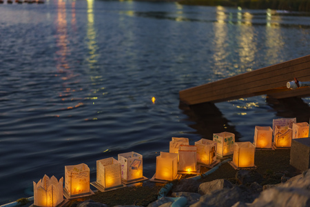 Close up of many lantern in Lotus Festival Echo Park at Los Angeles, Californiaのeditorial素材