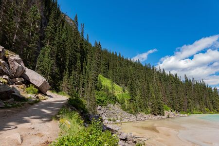 Beautiful trails in Lake Louise at Banff National Park, Canadaの写真素材