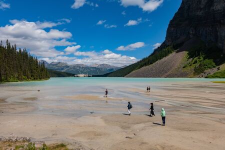 Banff, JUL 25: The beautiful Fairmont Chateau Lake Louise and Lake Louise on JUL 25, 2019 at Banff, Canadaのeditorial素材