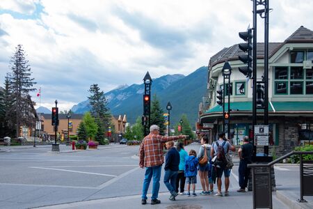 Banff, JUL 26: Afternoon of town center on JUL 26, 2019 at Banff, Canadaのeditorial素材