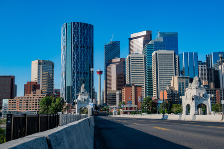 The beautiful skyline from Centre Street Bridge at Calgary, Canadaのeditorial素材