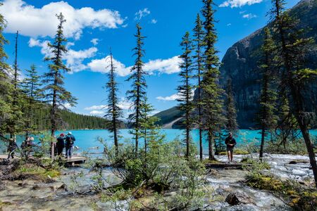 Banff, JUL 25: Beautiful landscape of Moraine Lake on JUL 25, 2019 at Banff, Canadaのeditorial素材